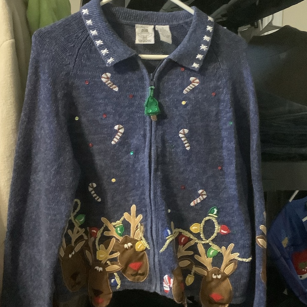 Tiara Navy Knit girls full zip Christmas Sweater,‎ size 16